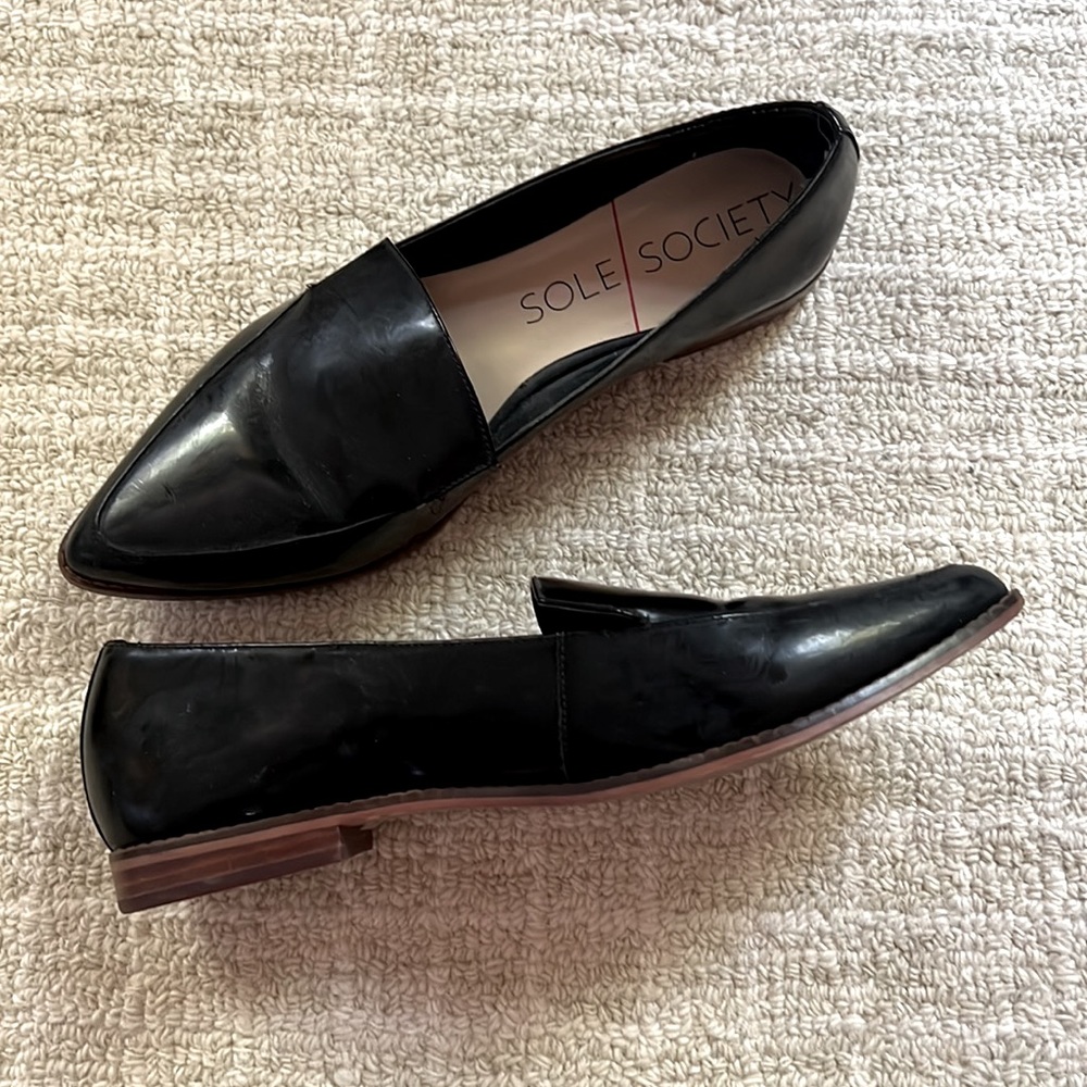 Sole Society Black Patent Leather Flat Loafers Size 9